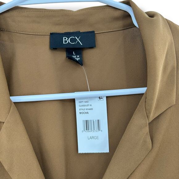NEW BCX Retro Brown Tie Front Blouse SZ Large 70's Chiffon Boho Neutral Top NWT - Picture 10 of 11